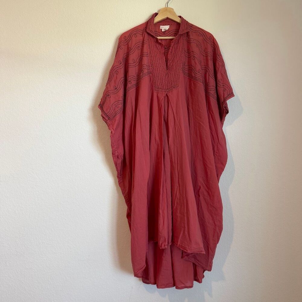 Kerry Cassill Rose Pink Embroidered Cotton Kaftan Maxi Dress Women's One Size